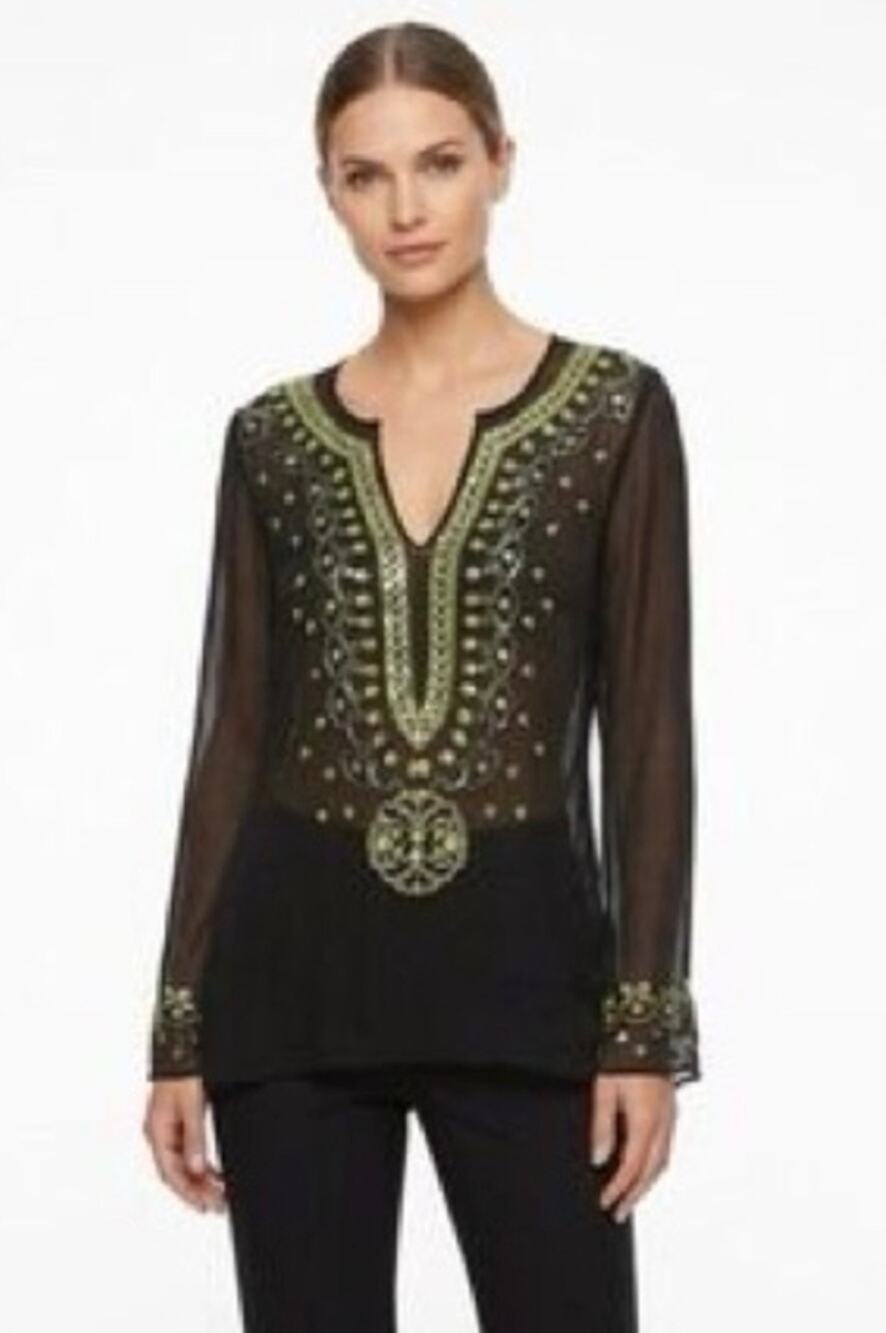 Venus L Tunic Black 100% Silk Sequin Embroidered Sheer WimsyGoth Fairy Y2K Vibe